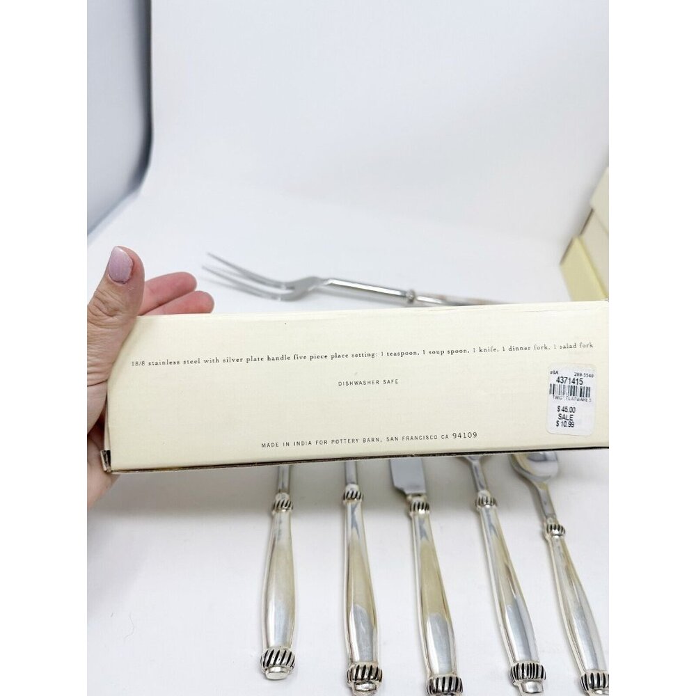Pottery‎ Barn Twist Flatware 5 Piece Set 18/8 Stainless Steel Silver 9 Sets - Picture 3 of 5